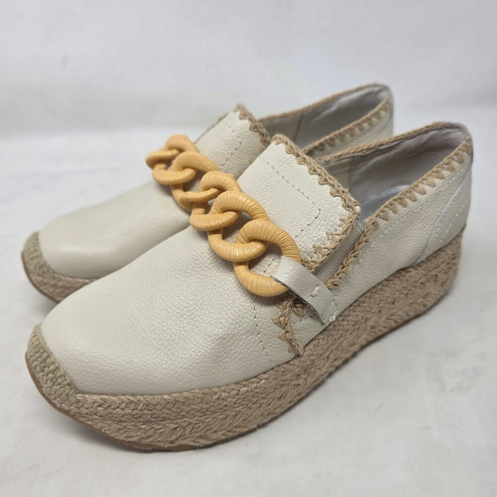 Dolce Vita Chain Detail Espadrille Wedge Loafers Ivory Womens 8